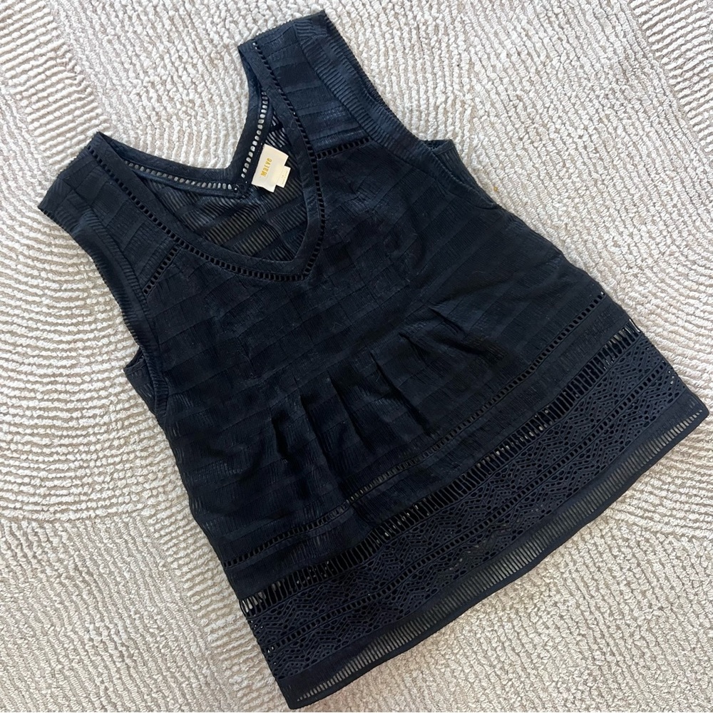 Maeve By Anthropologie Black Lace Trim Sleeveless Peplum Blouse Women’s Size 10